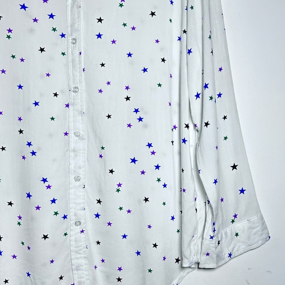 Grand & Greene White Blue Purple Star accent  Flowy Button Down Blouse Top NWOT - Picture 5 of 10